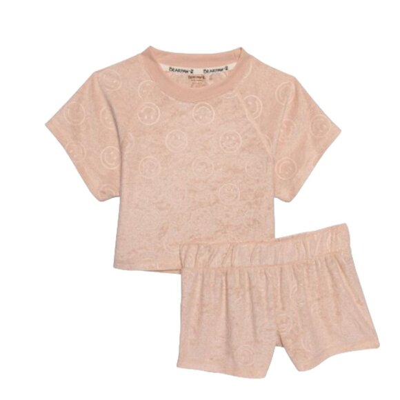 Bearpaw Big Girls Terry Knit Lounge Set - Short Sleeve in Rose Smoke- Size 10/12 - Picture 1 of 6